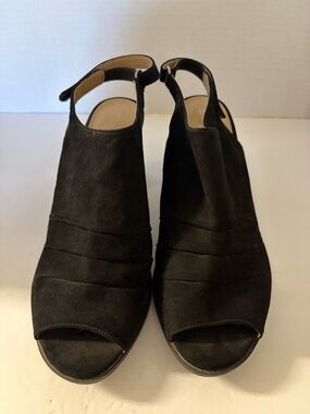 Naturalizer Lago Black Suede Peep-Toe Slingback Wedges. Size 9.5